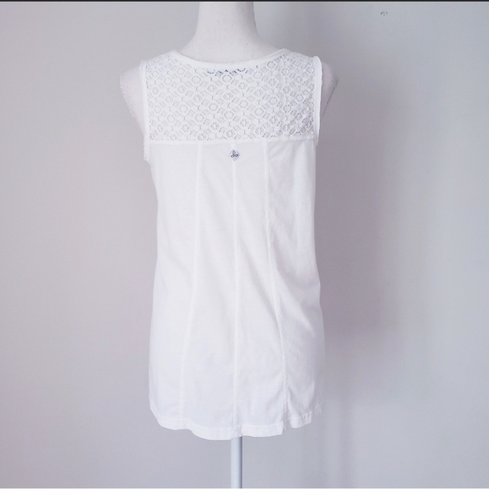 prAna Cassi Tank Top white With Lace & Raw Edged Neckline Organic Cotton Blend M - Picture 3 of 8